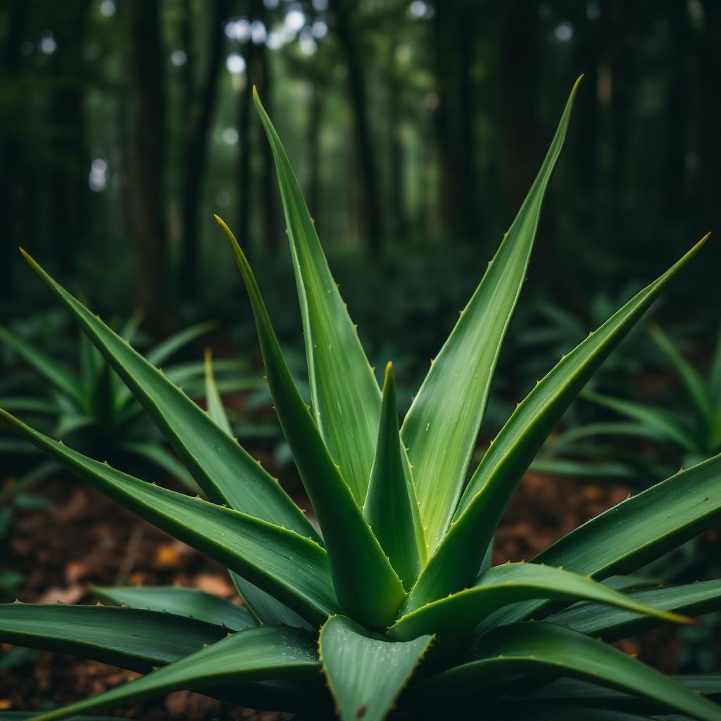 Fresh aloe vera plant in a forest